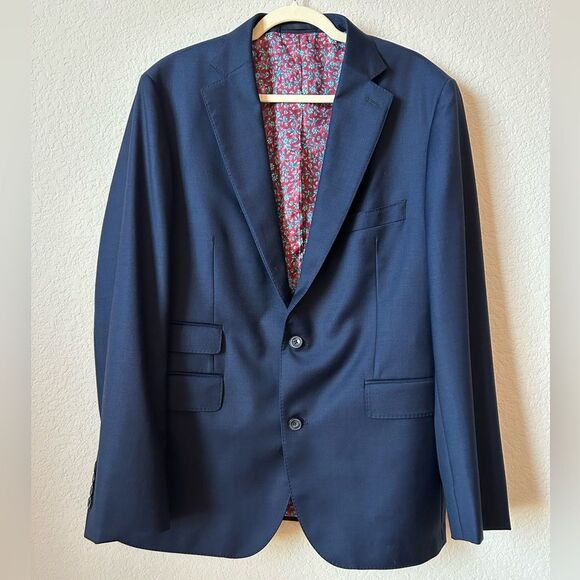 NWT J. Hilburn Super 110s European Fit Bright Navy Solid Sportcoat Size 45R
